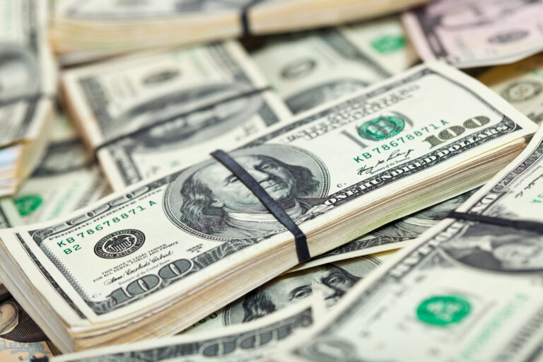 Many us dollars banknotes