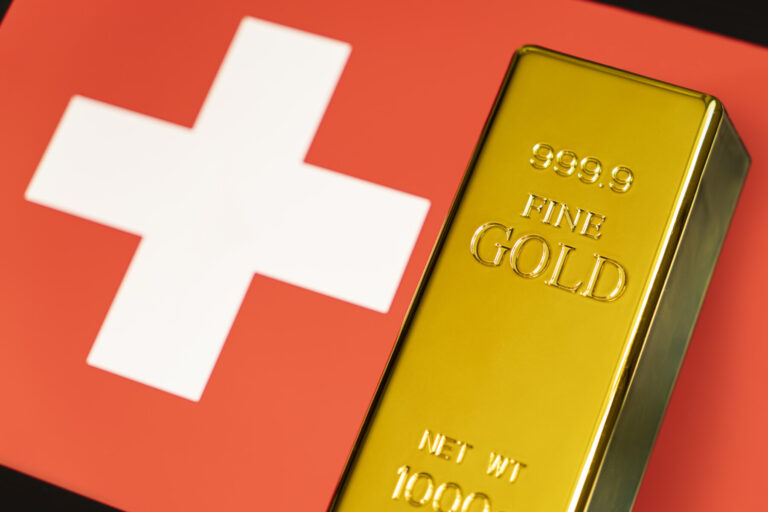 Gold bar is on the national flag of switzerland, swiss gold reserve concept