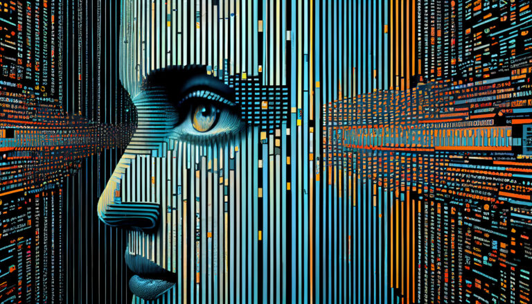 Futuristic computer graphic of glowing human face ,generative AI