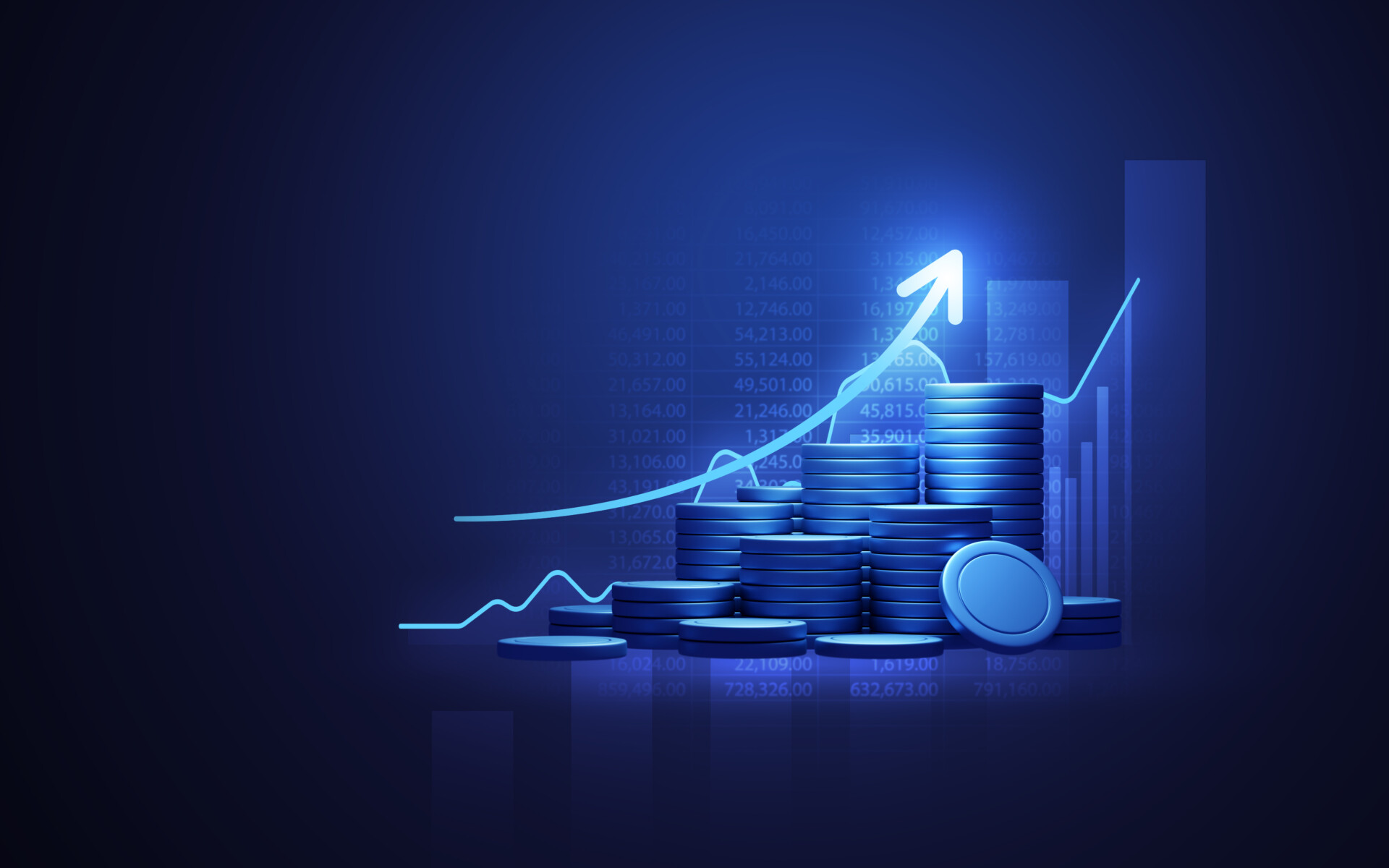 Blue money business graph finance chart diagram on economy 3d co