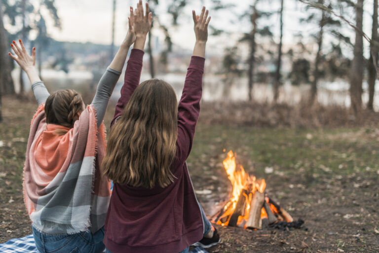Friends enjoying time bonfire