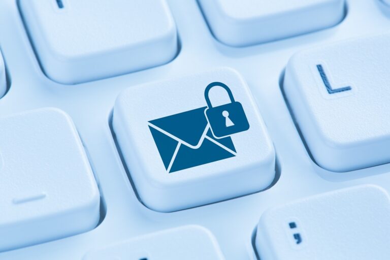 Sending encrypted email protection secure mail internet blue computer keyboard