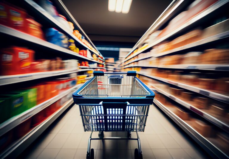 Supermarket grocery shopping cart blurred background ai generated image