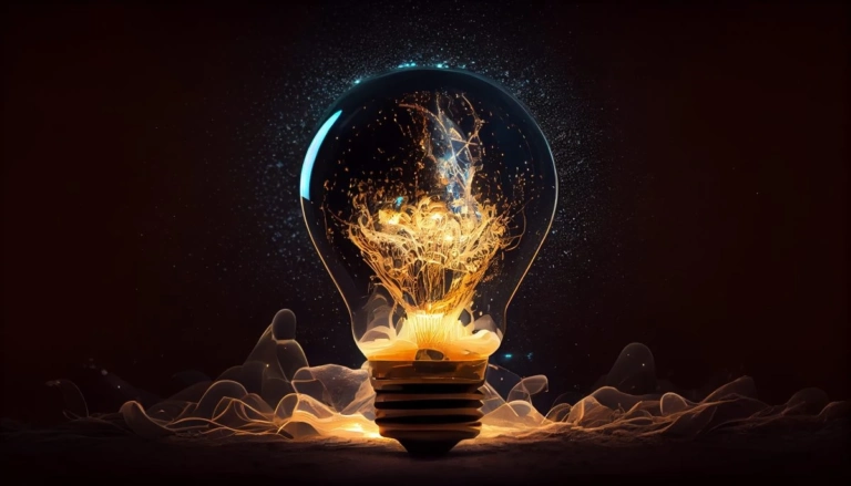 Glowing filament ignites ideas innovative solutions generated by ai