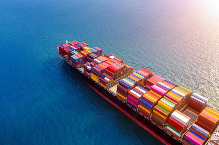 Aerial view container cargo ship sea
