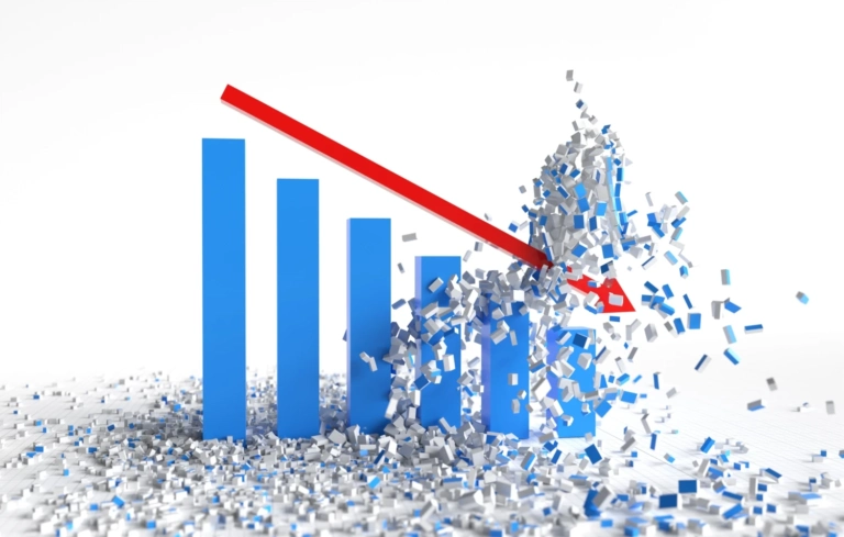 Graph is going down has red arrow