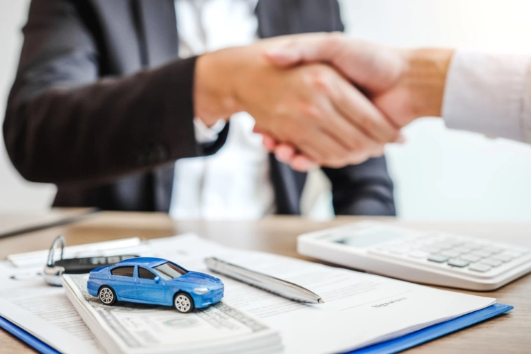 Sale Agent Handshake Deal Agreement Successful Car Loan Contract With Customer Sign Agreement Contract Insurance Car Concept