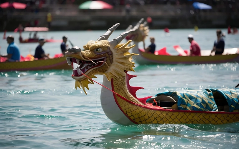 Dragon With Number 3 It Is Swimming Water