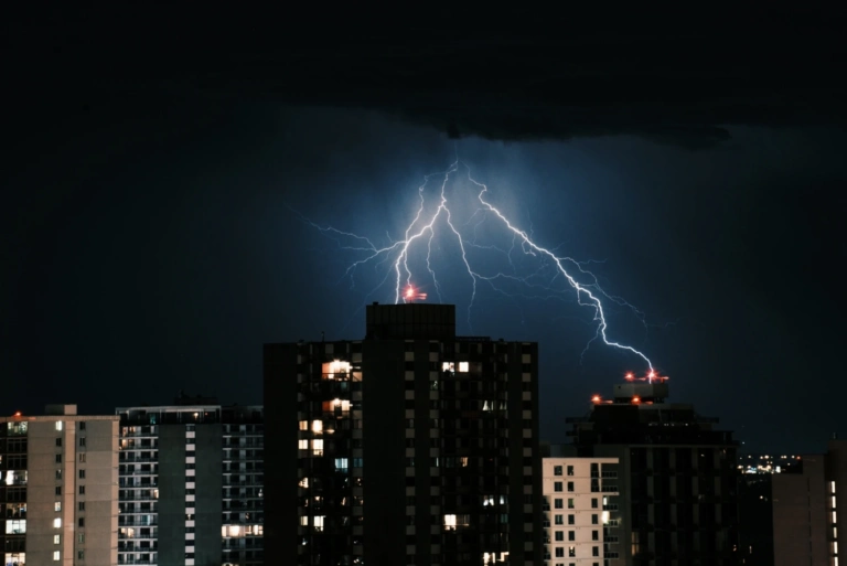 Lightning Dark Sky Buildings City Night