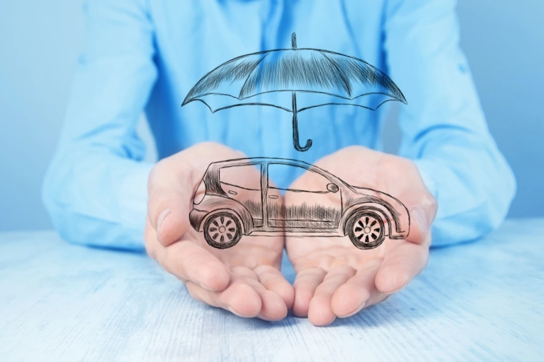 Holds Umbrella Car His Hands Concept Car Protection Insurance