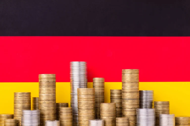 Flag Germany With Stacks Gold Silver Coins
