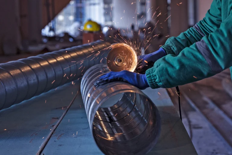 Arc welding steel construction site
