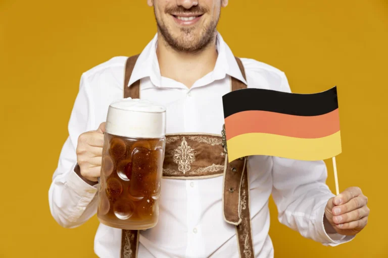 Close up man with beer pint flag