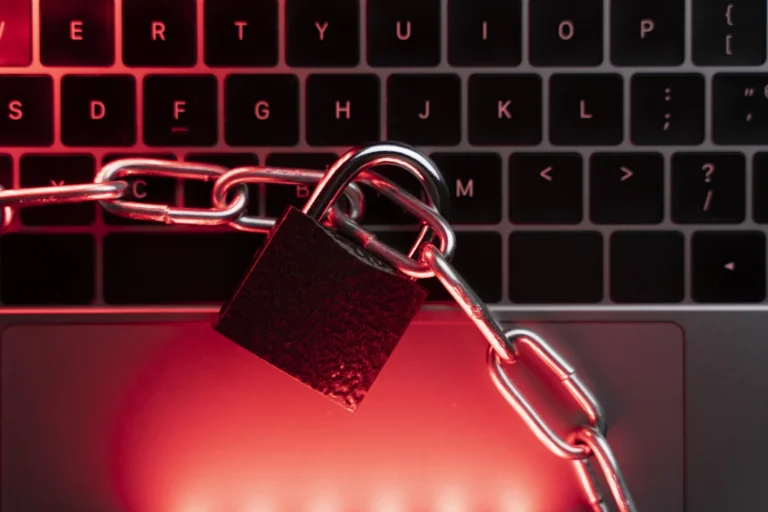 Close up laptop with lock chain