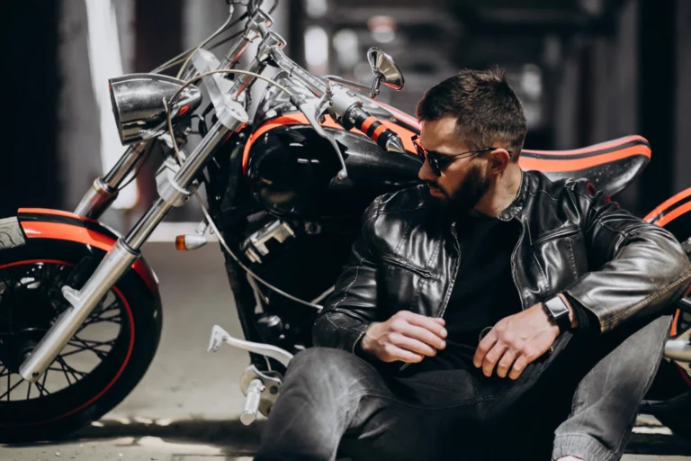 Handsome sexy man motorbike
