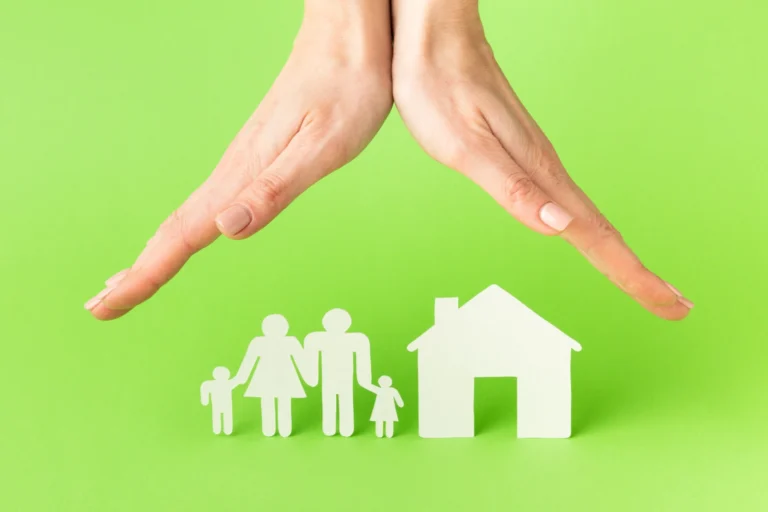 Close up hands with family figure concept