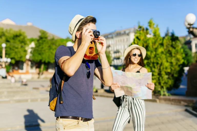 Young couple sightseeing